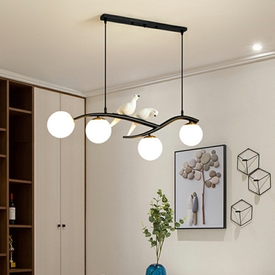 4 Lights Metal and Globe Glass Chandelier Light Fixtures Dinning Room Modern Hanging Chandelier