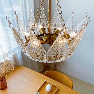 6 Lights Crown shape Hanging Light Modern Style Glass Pendant Light for Living Room