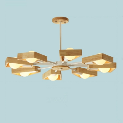8 Lights Geometric Shade Hanging Light Modern Style Woodiness Pendant Light for Living Room