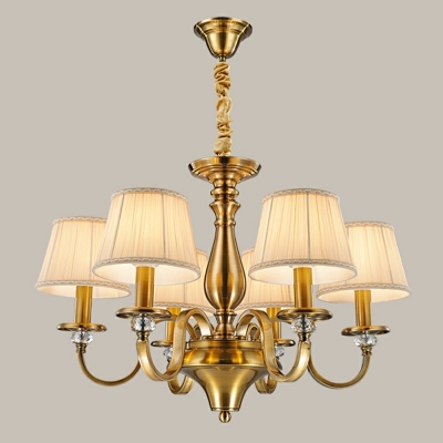American Style Chandelier 6 Head Fabric Shade Ceiling Chandelier for Bedroom Living Room