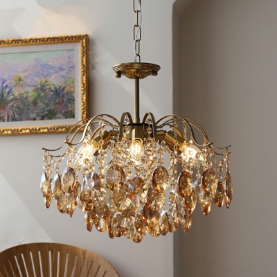 Flower Crystal 6 Lights Elegant Chandelier Lighting Fixtures Vintage Living Room Suspension Light