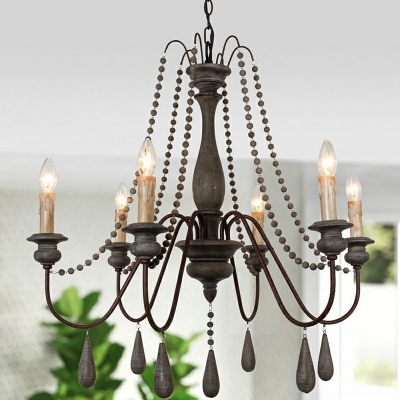 French Style Hanging Ceiling Light Wooden Beads Chandelier for Hotel Lobby Dining Room