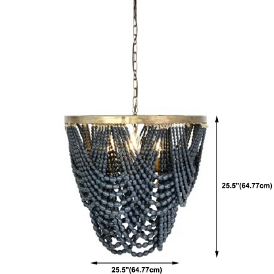French Style Pendant Light Kit Wooden Beads Chandelier for Hotel Lobby Dining Room