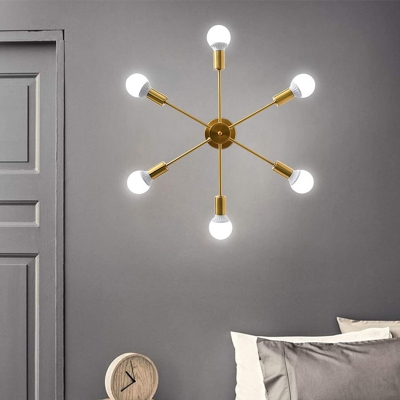 Industrial Style LED Flushmount Light 6 Lights Nordic Style Metal Gold Celling Light for Bedroom