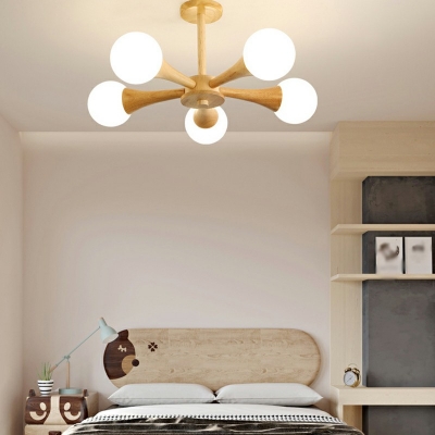 Modern Style LED Chandelier Light 5 Lights Nordic Style Wood Glass Pendant Light for Bedroom