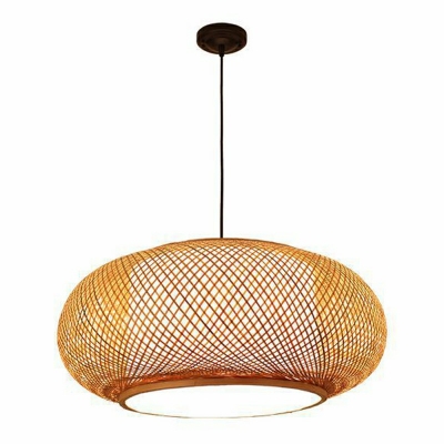 1 Light Drum Wood Modern Hanging Pendant Lights Asian Woven Ceiling Lamp for Living Room