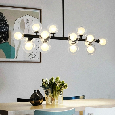 16 Lights Linear Shade Hanging Light Modern Style Glass Pendant Light for Living Room
