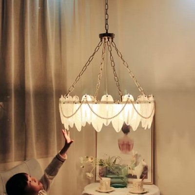 5 Lights Feather shape Hanging Light Modern Style Glass Pendant Light for Living Room