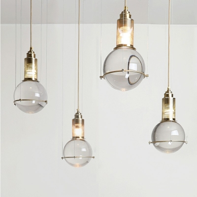 Contemporary Clear Glass Ball Pendant Light Kit Metal Hanging Ceiling Light