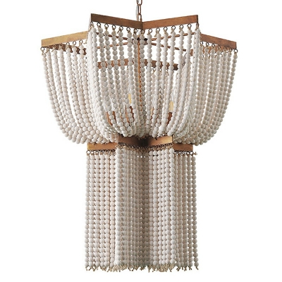 French Style Hanging Lights Wooden Beads Chandelier for Hotel Lobby Dining Room