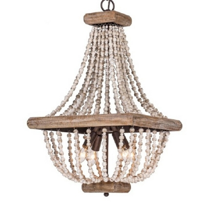 French Style Suspension Light Wooden Beads Chandelier for Hotel Lobby Dining Room