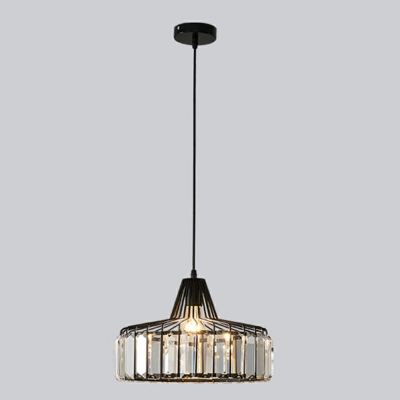Glass Drum Pendant Lighting Fixtures 1 Light Vintage Suspension Lamp for Dinning Room