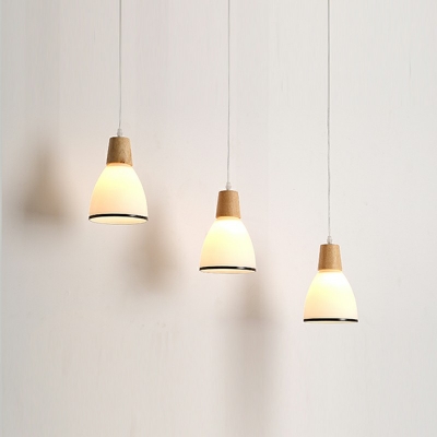 Japanese Style LED Pendant Light 3 Lights Modern Style Wood Glass Hanging Light for Dinning Room