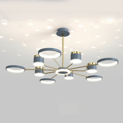 11 Lights Round Shade Hanging Light Modern Style Metal Pendant Light for Dining Room
