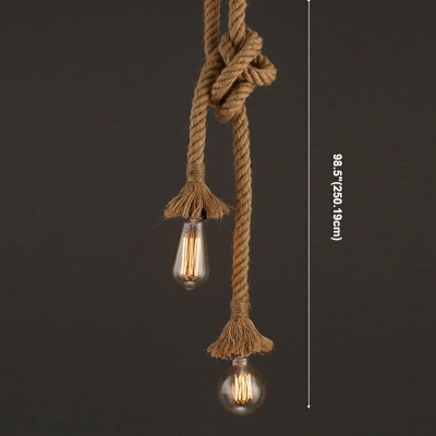 2-Light Pendant Lamp Industrial Style Bare Bulb Shape Rope Multiple Hanging Lights