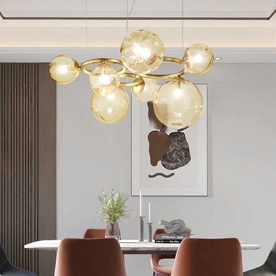 7-Light Suspension Pendant Light Modernist Style Globe Shape Glass Ceiling Chandelier