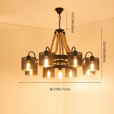 9 Lights Nautical Ceiling Lamp ​Rope and Iron Chandelier Lighting Fixtures