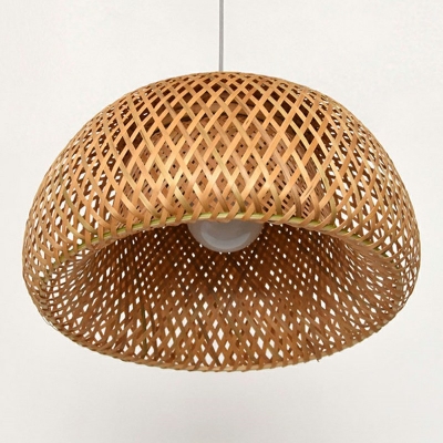 Asian Dome Pendants Light Fixtures Wood Modern Hand-Woven Ceiling Light for Living Room