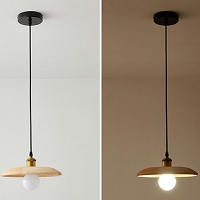 Contemporary Down Lighting Pendant 1 Light Wood Hanging Pendant Light for Living Room Bedroom