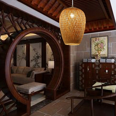 Elongated Down Lighting Hand Twisted Wood Dinning Room Asian Modern Suspension Pendant Light
