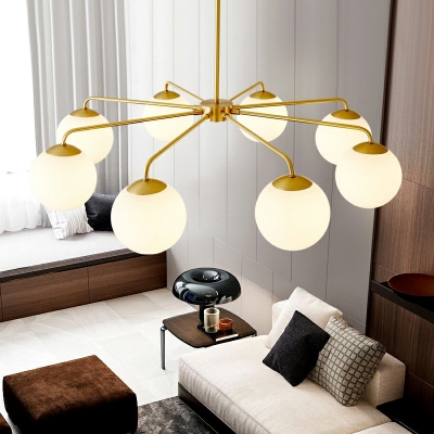 Modern 8 Light Globe Glass Chandelier Lighting Fixtures Minimalism Living Room Hanging Chandelier 