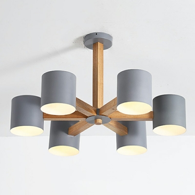 Modern Style LED Chandelier Light 6 Lights Nordic Style Metal Wood Pendant Light for Living Room