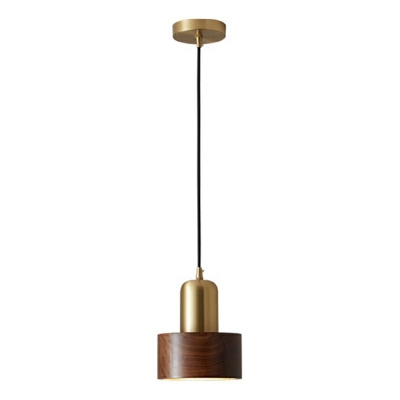 Wood 1 Light Mini Basic Ceiling Lamp Modern Minimal Drum Suspension Pendant for Bedroom