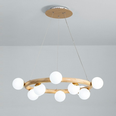10-Light Ceiling Chandelier Modernist Style Ring Shape Wood Suspension Light