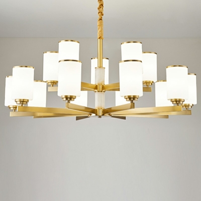 15 Lights Cylinder Shade Hanging Light Modern Style Glass Pendant Light for Living Room