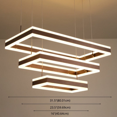 3-Light Island Chandelier Modern Style Rectangular Shape Metal Pendant Lighting