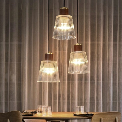 3 Lights Flared Shade Hanging Light Modern Style Glass Pendant Light for Living Room
