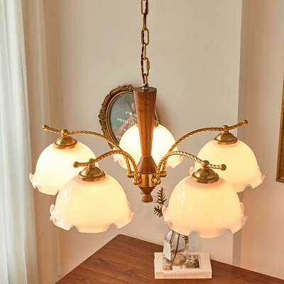 5 Lights Flared Shade Hanging Light Modern Style Glass Pendant Light for Living Room