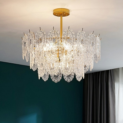 8 Lights Flared Shade Hanging Light Modern Style Glass Pendant Light for Living Room