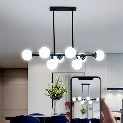8 Lights Globe Shade Hanging Light Modern Style Glass Pendant Light for Living Room