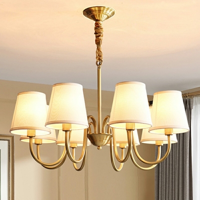 American Style Chandelier 8 Head Fabric Shade Vintage Ceiling Chandelier for Living Room Bedroom
