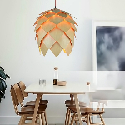 Contemporary Wood Hanging Lamp Kit Down Lighting Pendant for Living Room Bedroom