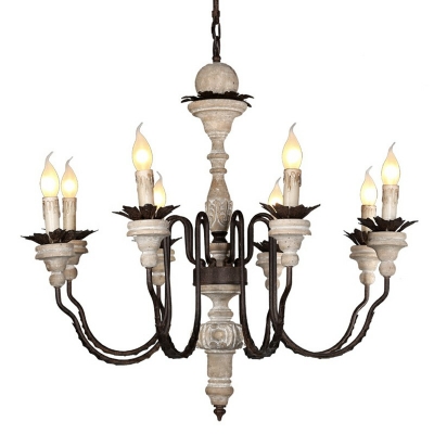 French Retro Hanging Chandelier Wood Ceiling Chandelier for Bedroom Living Room