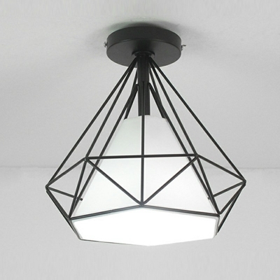 1-Light Flush Mount Light Fixture Traditional Style Diamond Shape Fabric Ceiling Mounted Light