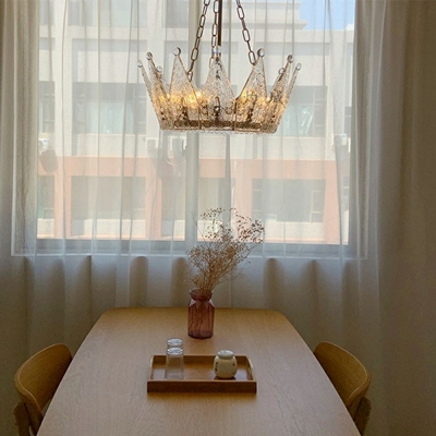 6 Lights Crown shape Hanging Light Modern Style Glass Pendant Light for Living Room