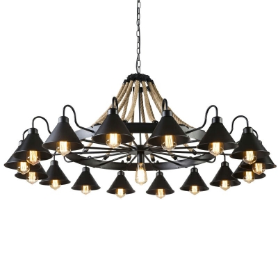 17 Lights Nautical Cone Ceiling Lamp ​Rope and Iron Chandelier Lighting Fixtures