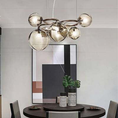 7-Light Suspension Pendant Light Modernist Style Globe Shape Glass Ceiling Chandelier