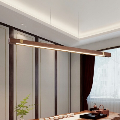 Contemporary Linear Island Chandelier Lights Wood Ceiling Pendant Light
