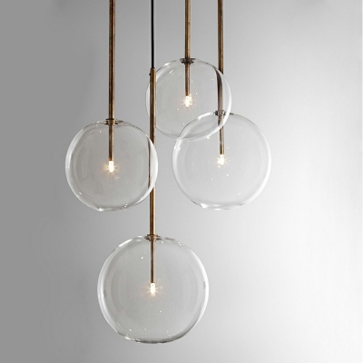 1 Light Globe Glass Clear Contemporary Hanging Light Fixtures Minimalism Drop Pendant for Living Room
