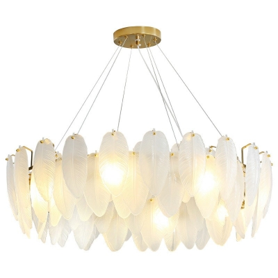 10-Light Chandelier Light Fixtures Modernist Style Feather Shape Glass Hanging Lamp