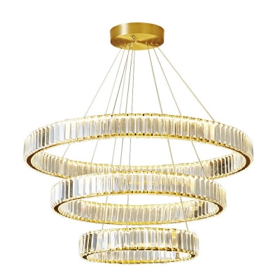 3 Lights Round Shade Hanging Light Modern Style Crystal Pendant Light for Dining Room