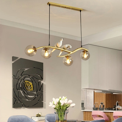 4 Lights Metal and Globe Glass Chandelier Light Fixtures Dinning Room Modern Hanging Chandelier