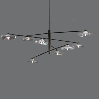 8 Lights Leaf Shade Hanging Light Modern Style Glass Pendant Light for Living Room
