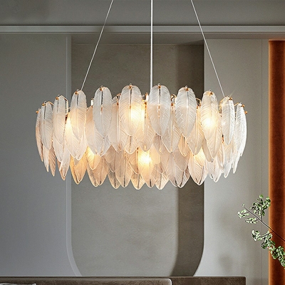 Contemporary Glass and Crystal Light Fixture Plume Chandelier Lighting Fixture