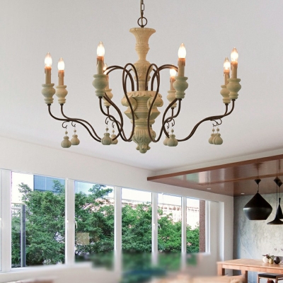 French Retro Style Pendant Light Fixture Wood Vintage Ceiling Chandelier for Bedroom Dining Room