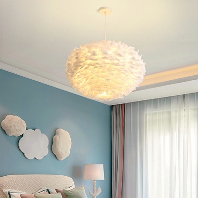Modern Style Hanging Lights 3 Light Feather Hanging Light Kit for Bedroom